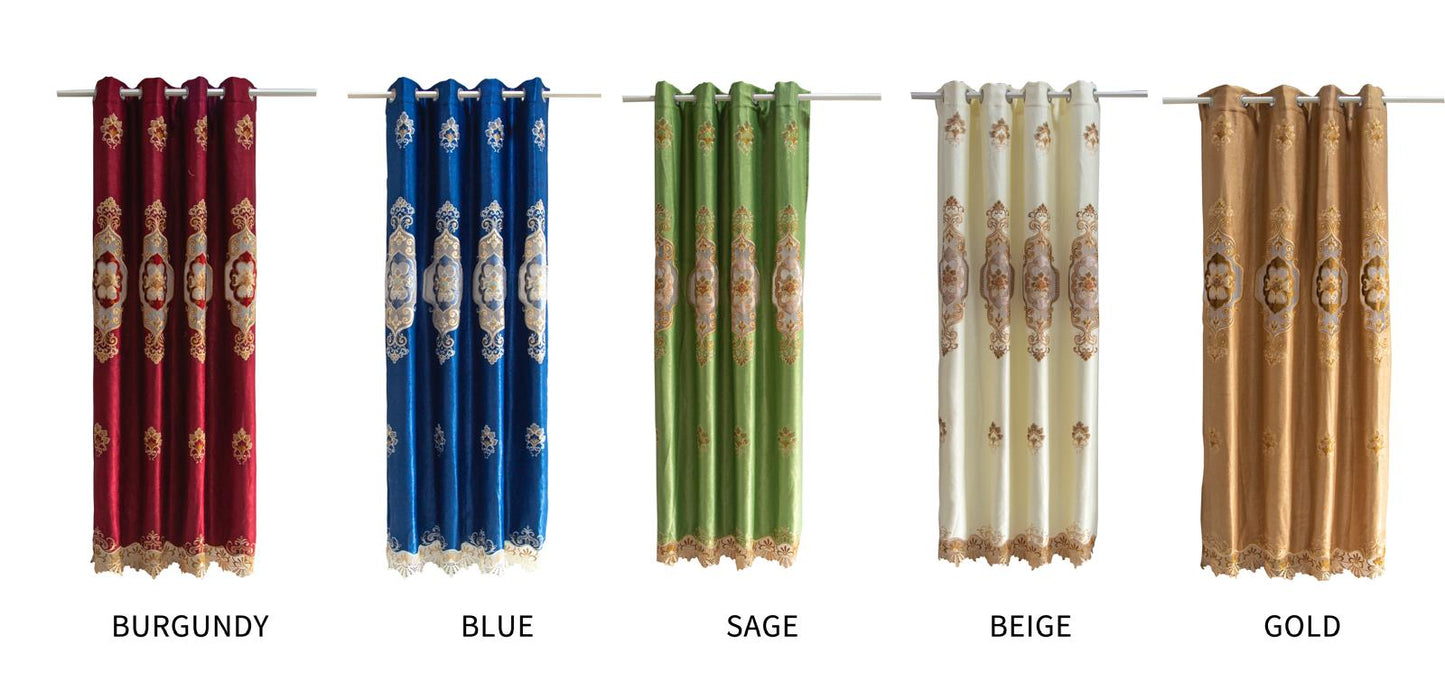 Jennifer Grommet Velvet Embroidered Curtain Panel – Luxurious & Elegant - Stylish Curtains