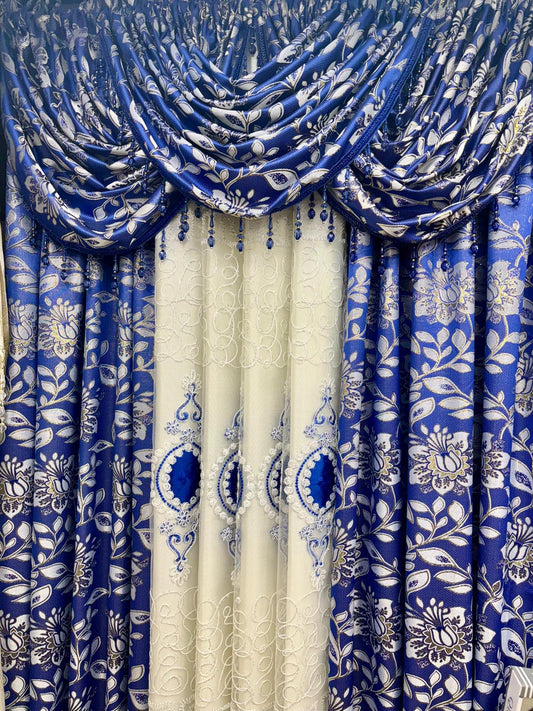 Magnolia Navy Blue 7-Piece Curtain Set - Stylish Curtains