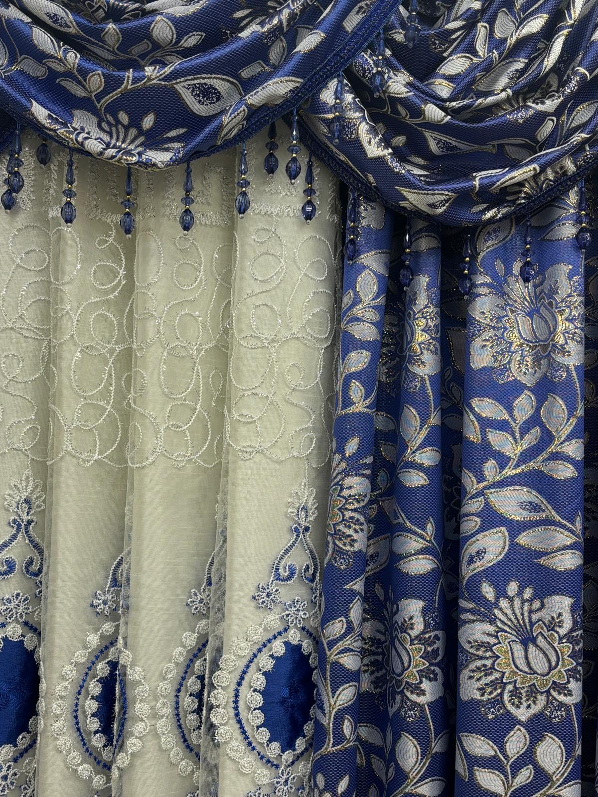 Magnolia Navy Blue 7-Piece Curtain Set - Stylish Curtains