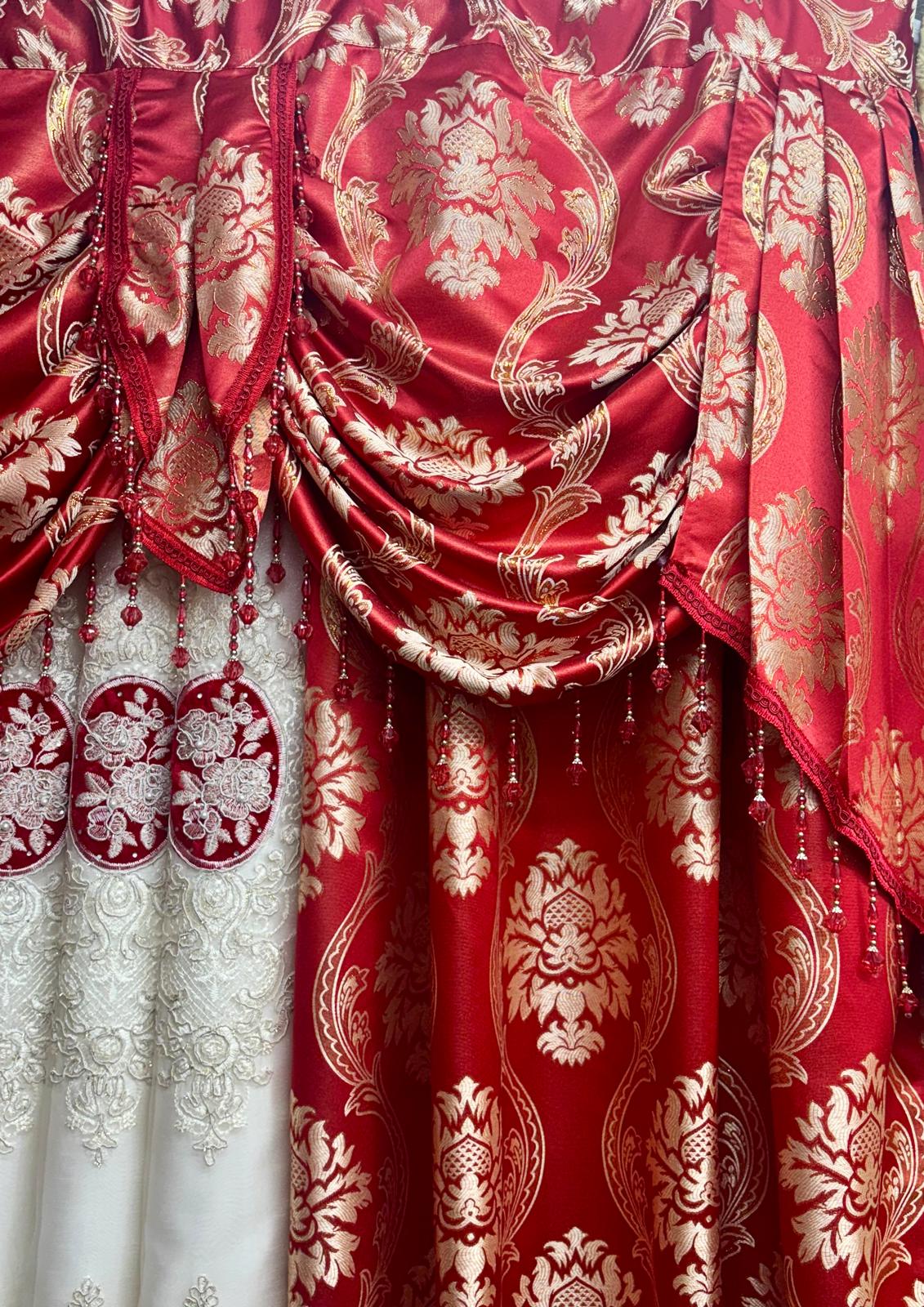 Mina Red Luxury Curtain Set for 78” Window – With Monalisa Panels & Backing