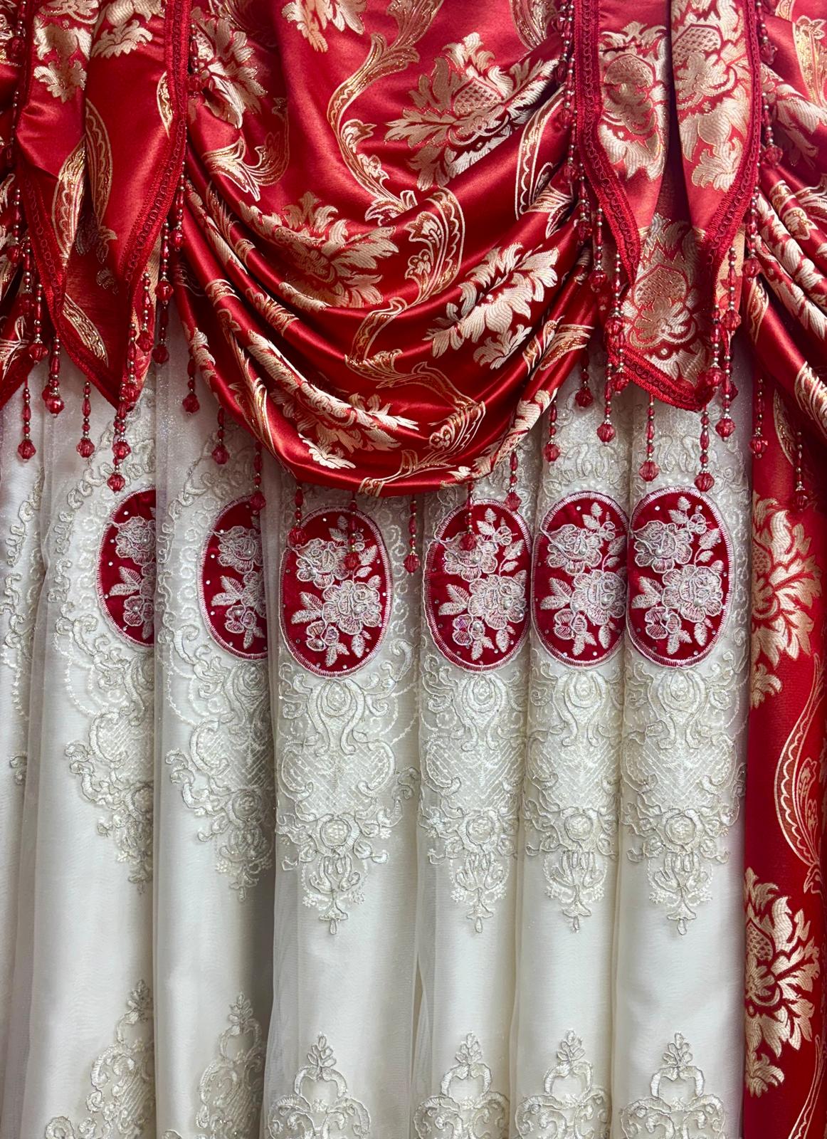 Mina Red Luxury Curtain Set for 78” Window – With Monalisa Panels & Backing