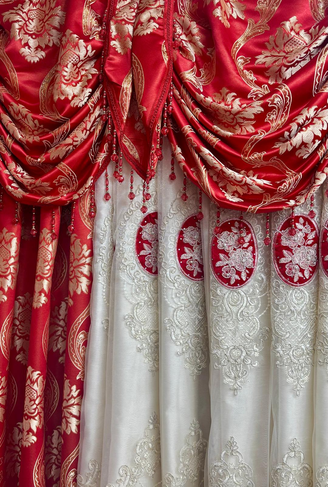 Mina Red Luxury Curtain Set for 78” Window – With Monalisa Panels & Backing