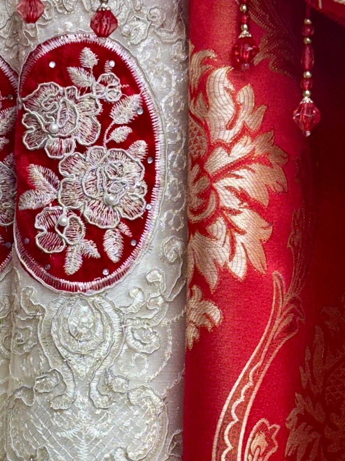 Mina Red Luxury Curtain Set for 78” Window – With Monalisa Panels & Backing