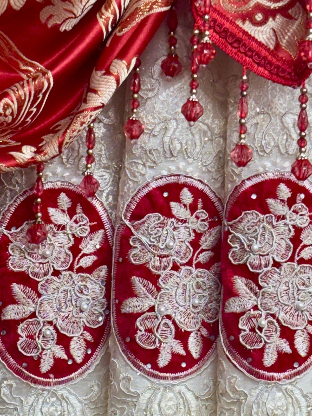 Mina Red Luxury Curtain Set for 78” Window – With Monalisa Panels & Backing