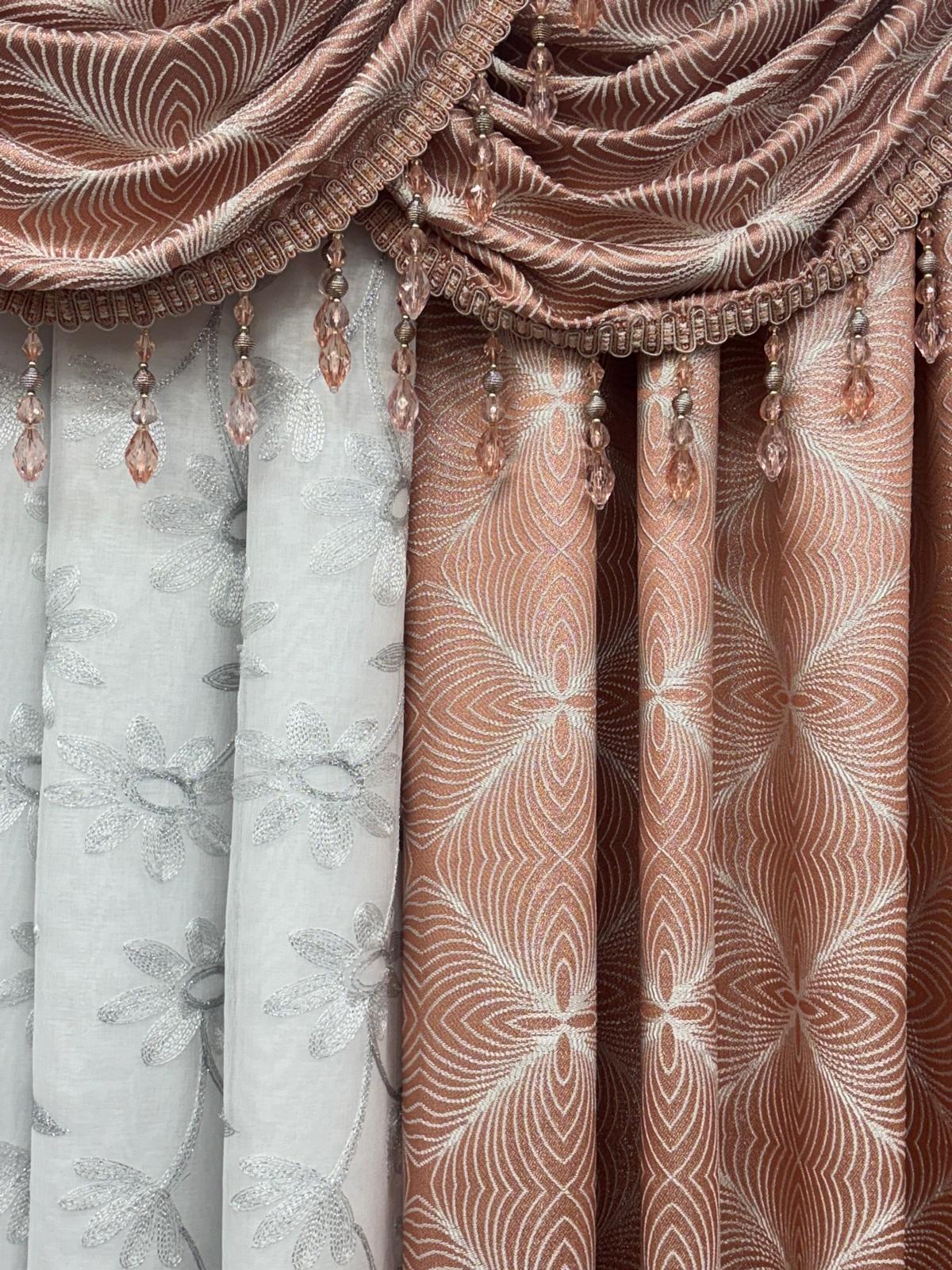 Margo 7-Piece Luxury Curtain Set With Sariyah Center Panel & Backing – Blush