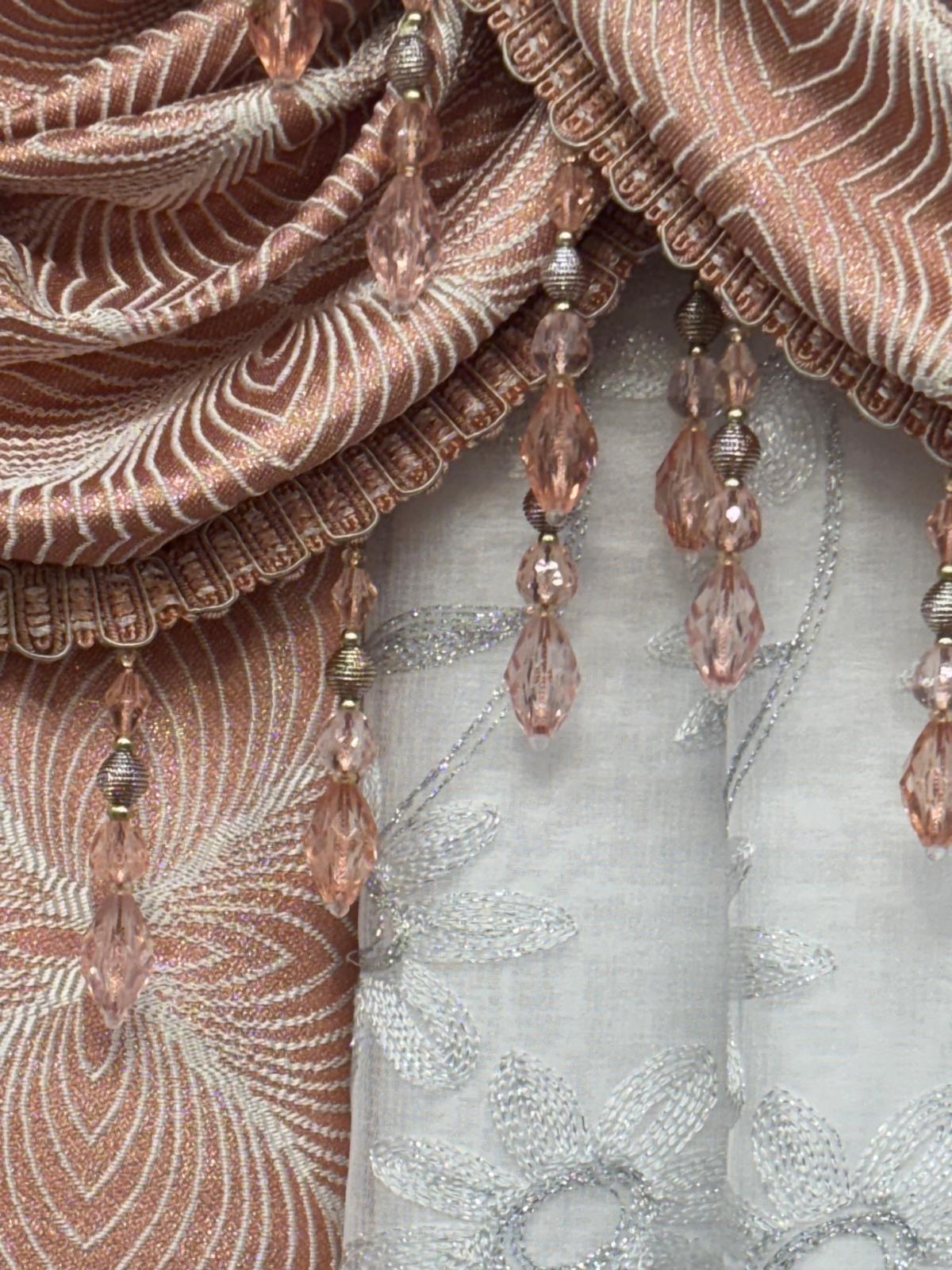 Margo 7-Piece Luxury Curtain Set With Sariyah Center Panel & Backing – Blush