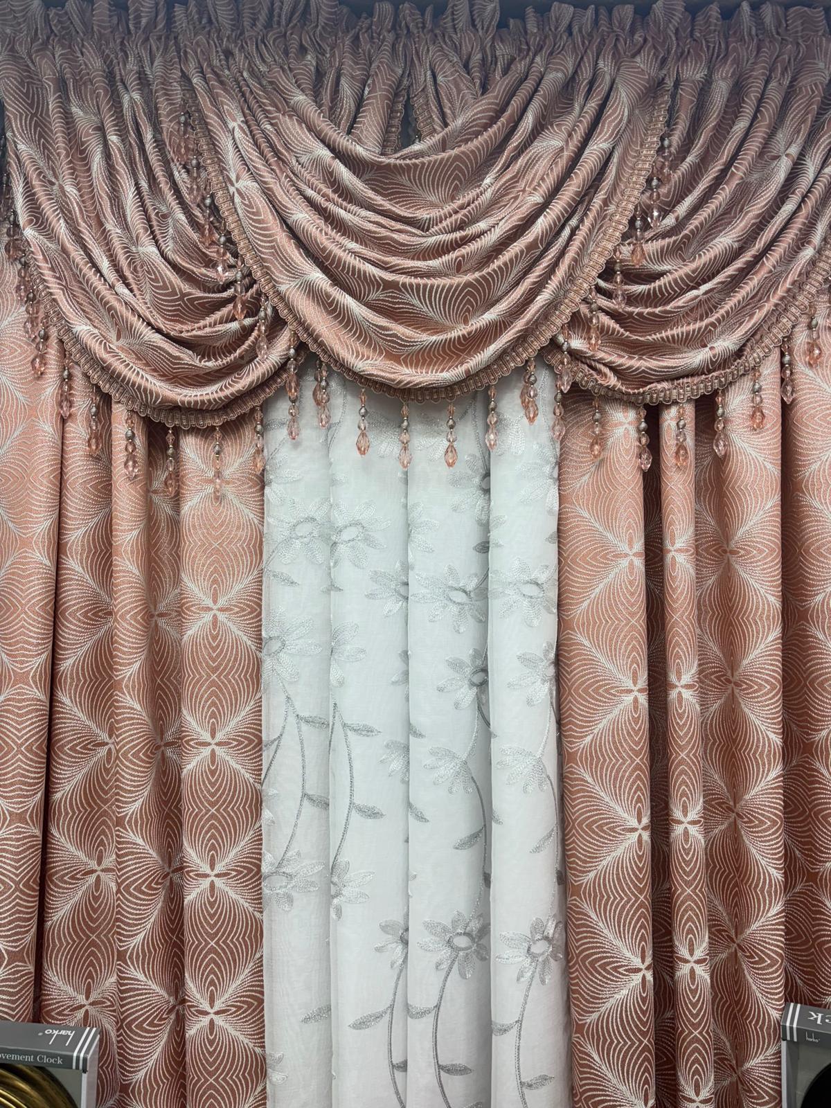 Margo 7-Piece Luxury Curtain Set With Sariyah Center Panel & Backing – Blush