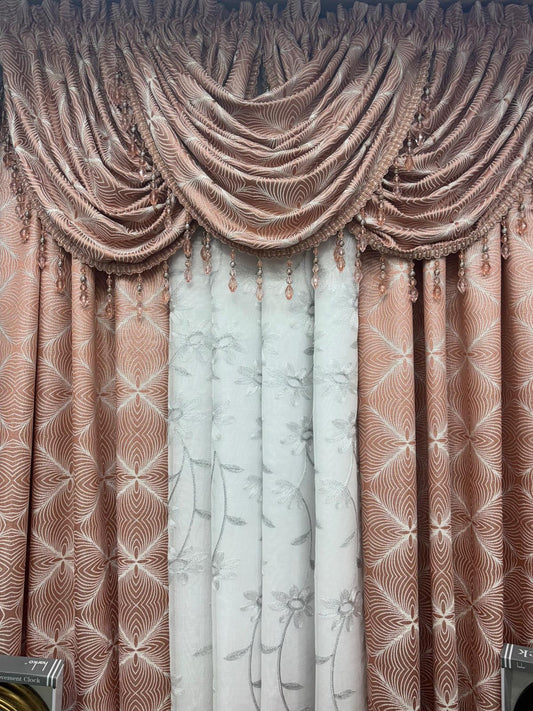 Margo 7-Piece Luxury Curtain Set With Sariyah Center Panel & Backing – Blush