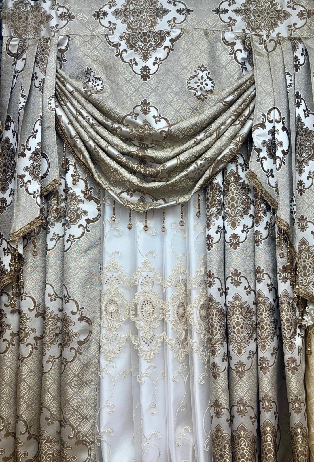 Tina 5 Piece Brown Luxury Curtain Set for 39” Window | Elegant Window Treatment