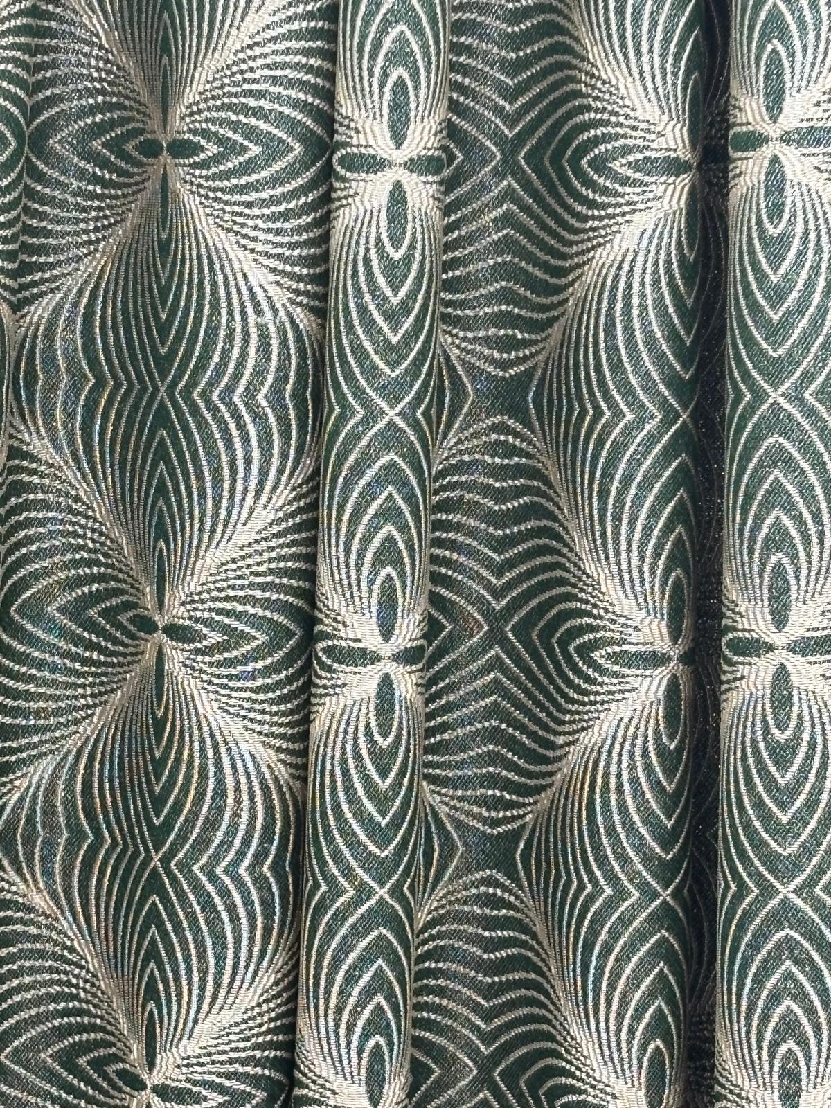 Margo 6 Piece Luxury Curtain Set With Regency Center Panel – Emerald and Beige