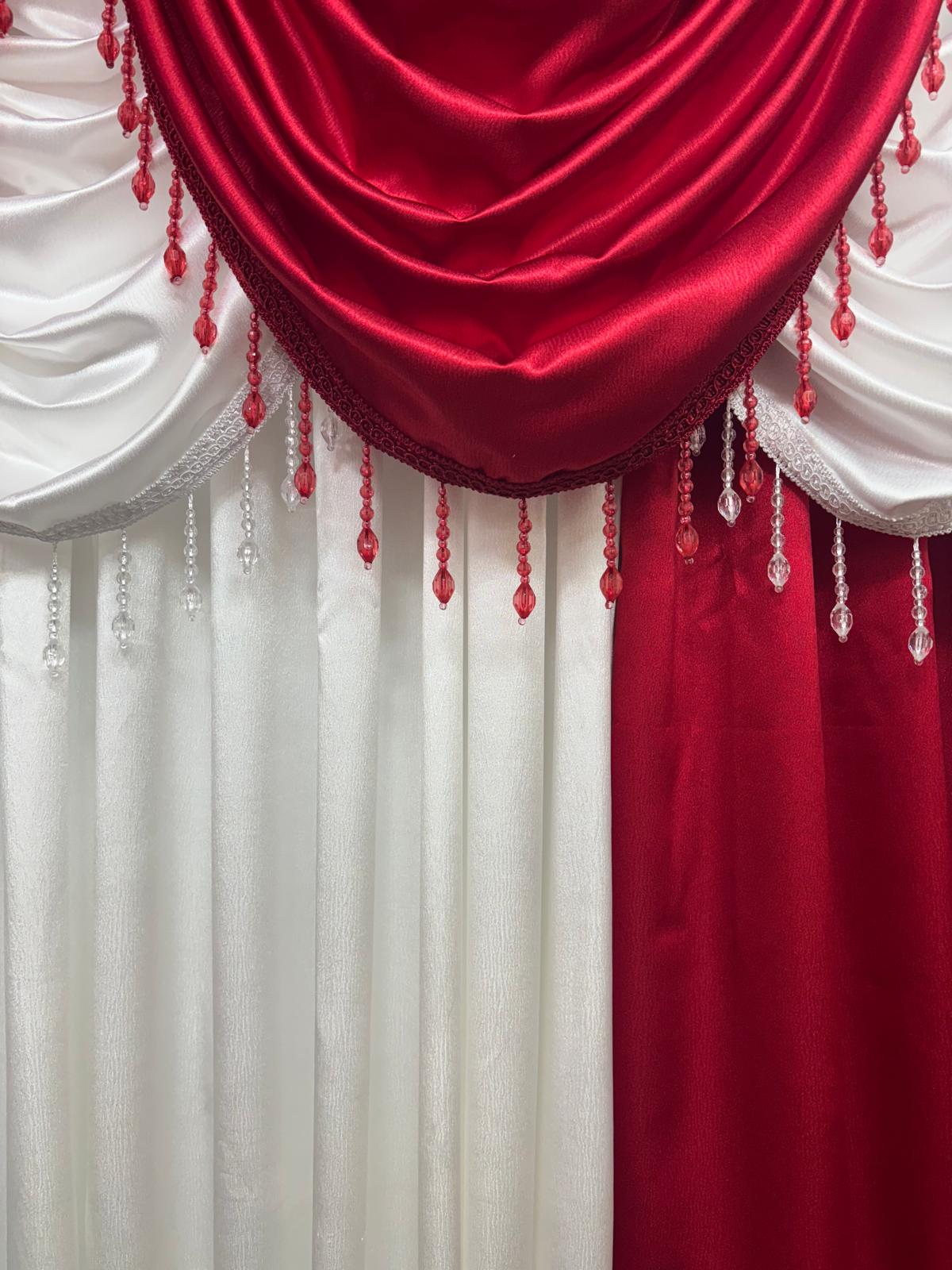 Regency 9 - Piece Luxury Curtain Set – Red & White | Premium Beaded Window Treatment