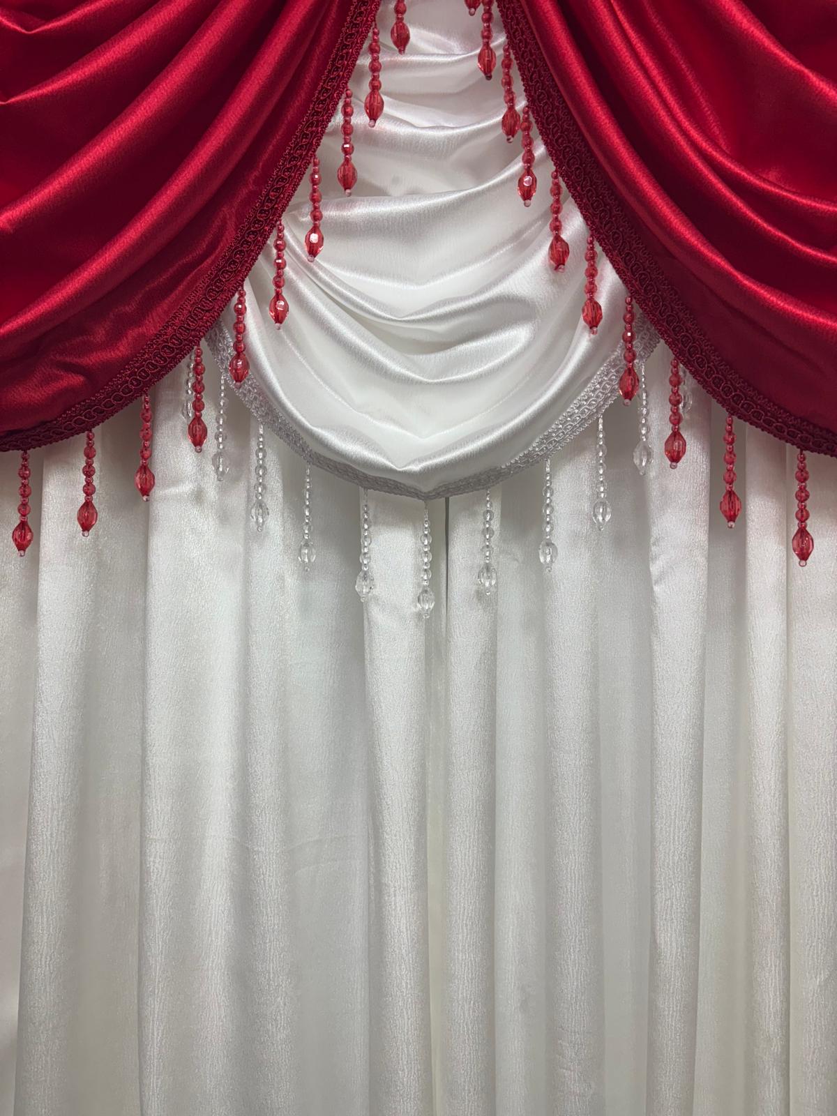 Regency 9 - Piece Luxury Curtain Set – Red & White | Premium Beaded Window Treatment