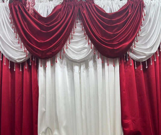 Regency 9 - Piece Luxury Curtain Set – Red & White | Premium Beaded Window Treatment
