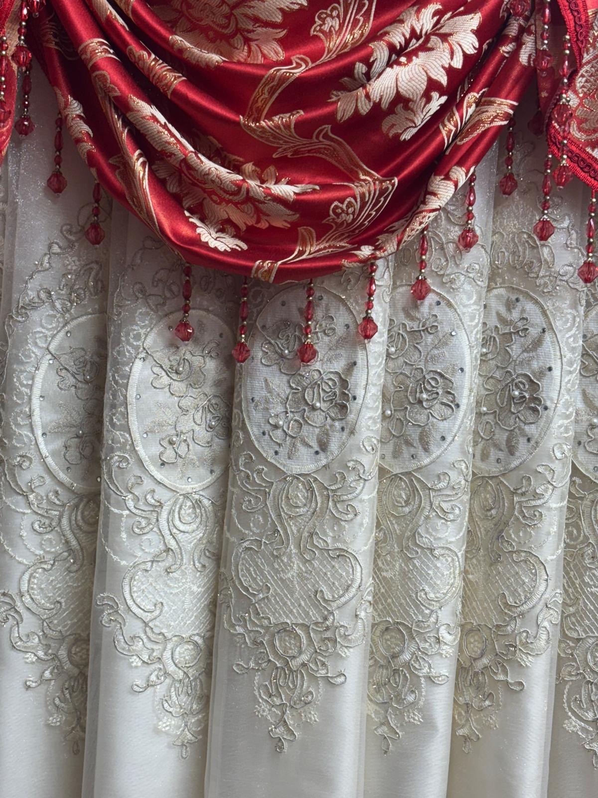 Mina Red Luxury Curtain Set for 78” Window – With Monalisa Panels & Backing - Stylish Curtains