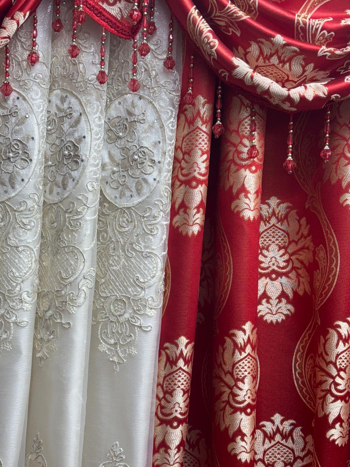 Mina Red Luxury Curtain Set for 78” Window – With Monalisa Panels & Backing - Stylish Curtains