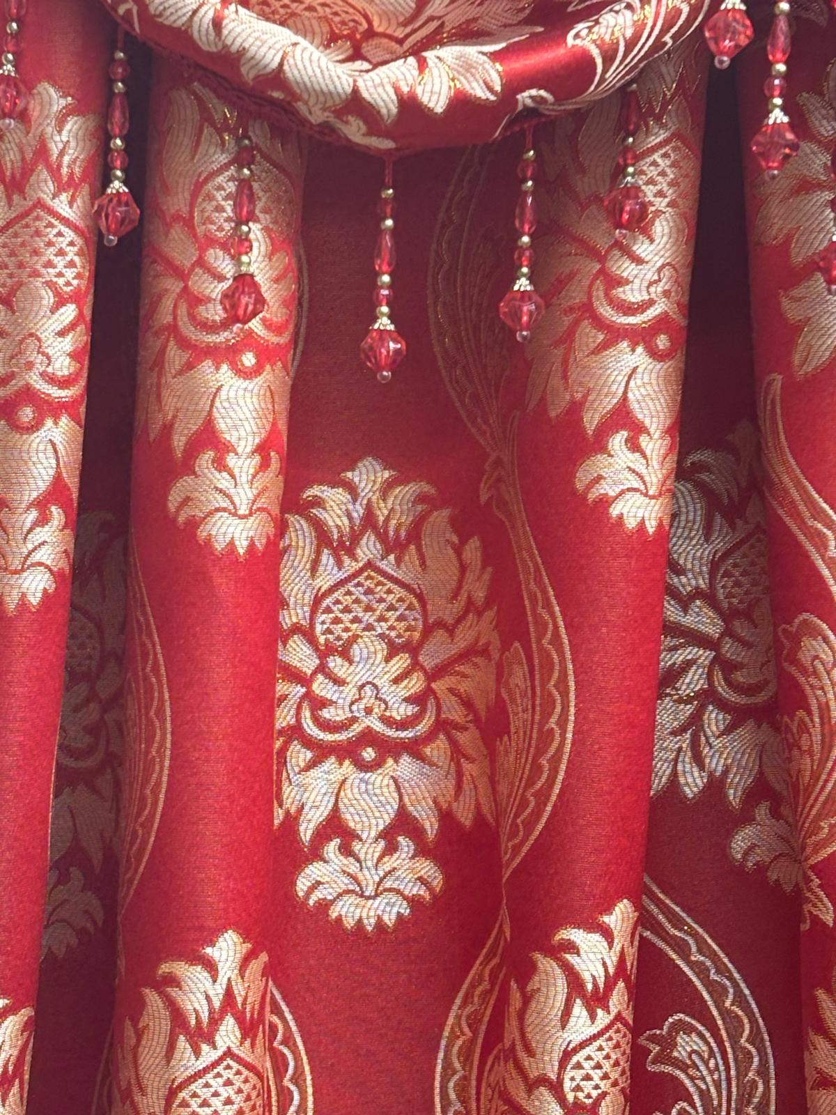 Mina Red Luxury Curtain Set for 78” Window – With Monalisa Panels & Backing - Stylish Curtains