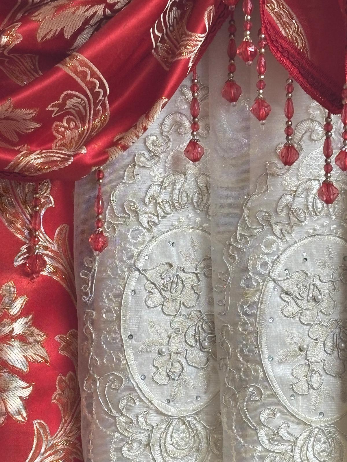 Mina Red Luxury Curtain Set for 78” Window – With Monalisa Panels & Backing - Stylish Curtains