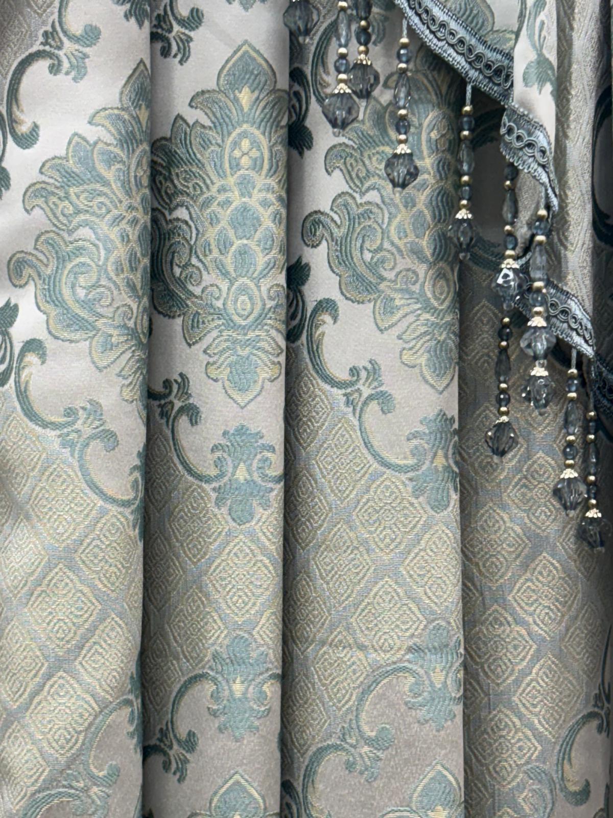 Tina 5 Piece Aqua Luxury Curtain Set for 39 Inch Window | Small Window Curtain Set