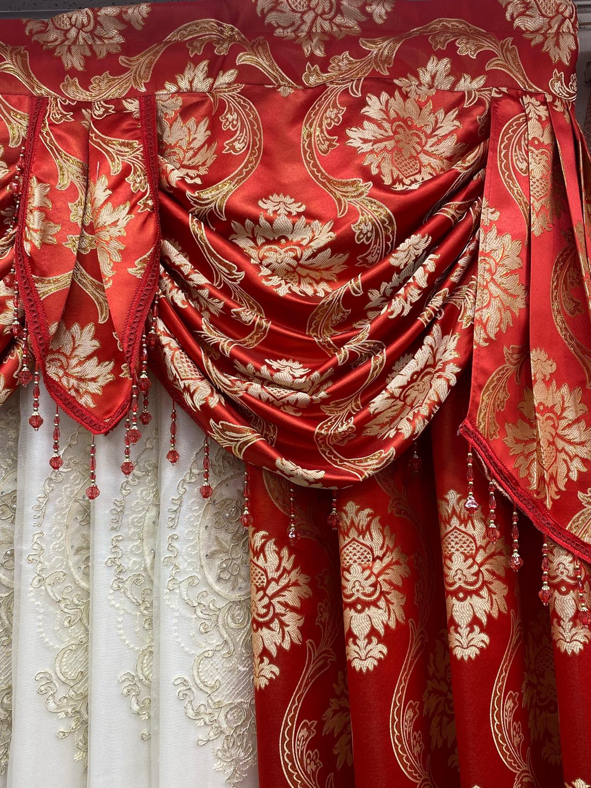 Mina 5 Piece Luxury Curtain Set – Red | Fits 59 Inch Wide Window