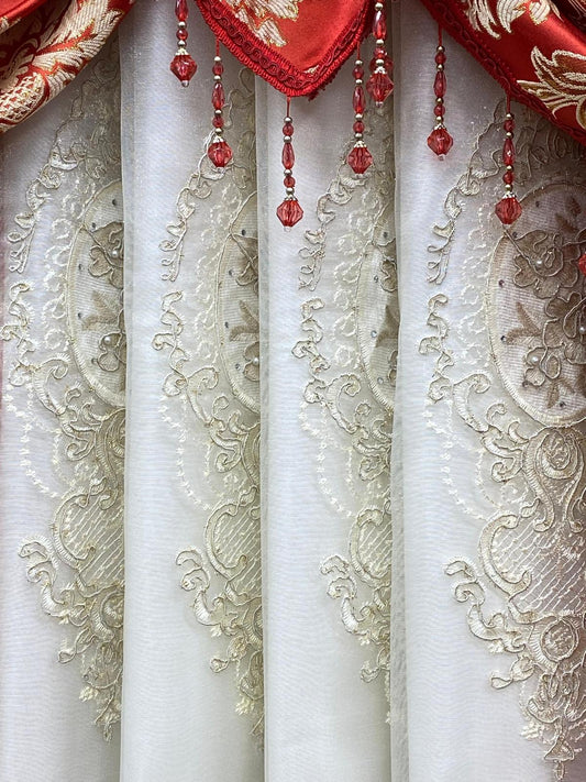 Mina 5 Piece Luxury Curtain Set – Red | Fits 59 Inch Wide Window