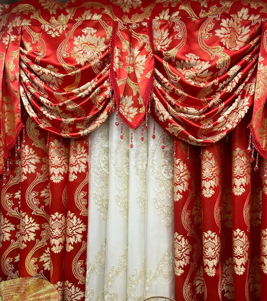 Mina 5 Piece Luxury Curtain Set – Red | Fits 59 Inch Wide Window