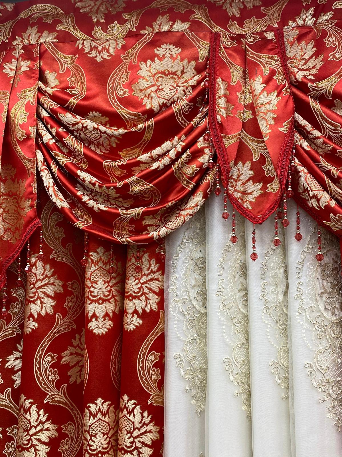 Mina 5 Piece Luxury Curtain Set – Red | Fits 59 Inch Wide Window