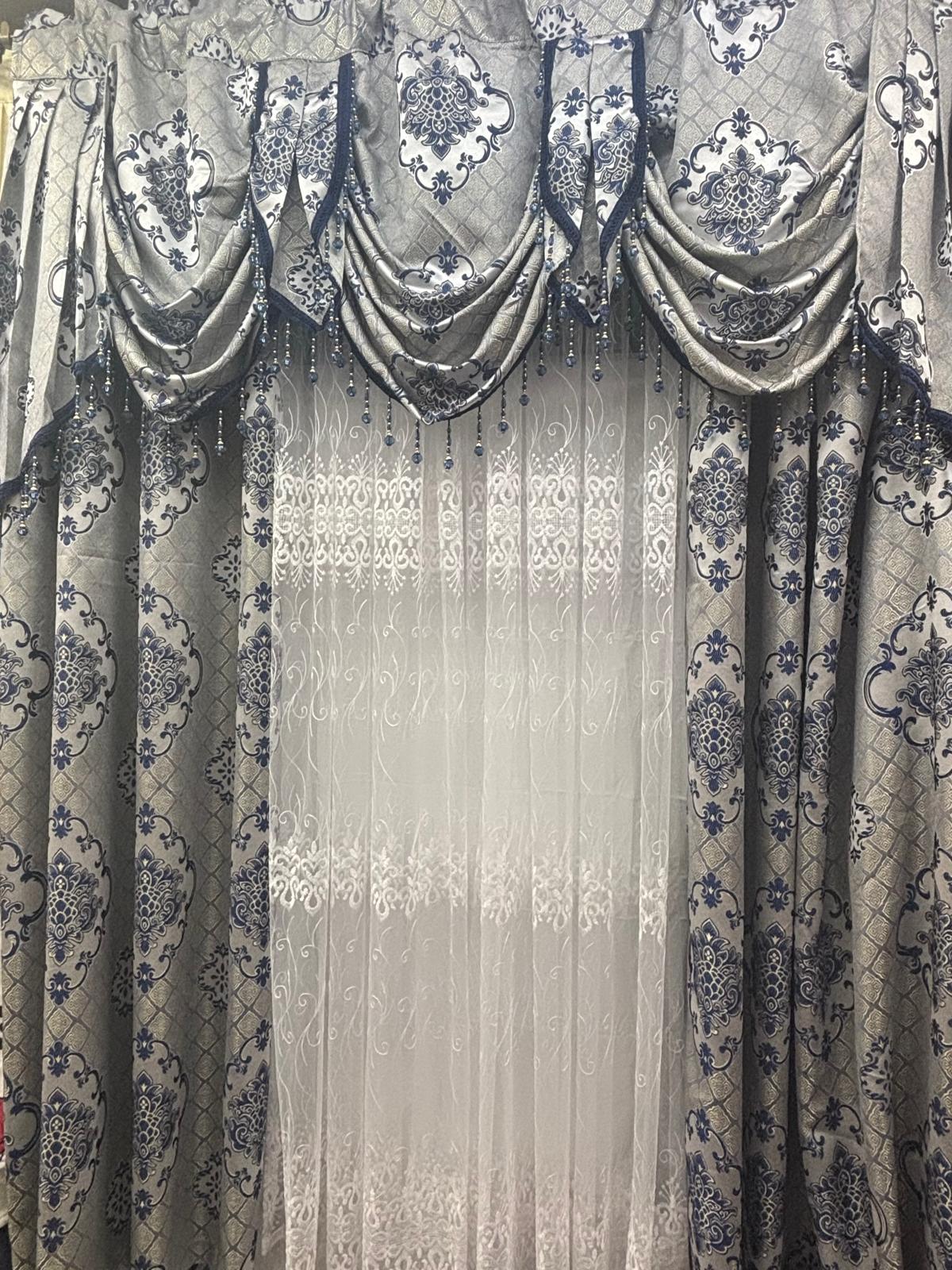 Blue Tina Luxury Curtain Set for 78 Inch Window with Amy Panels - Stylish Curtains