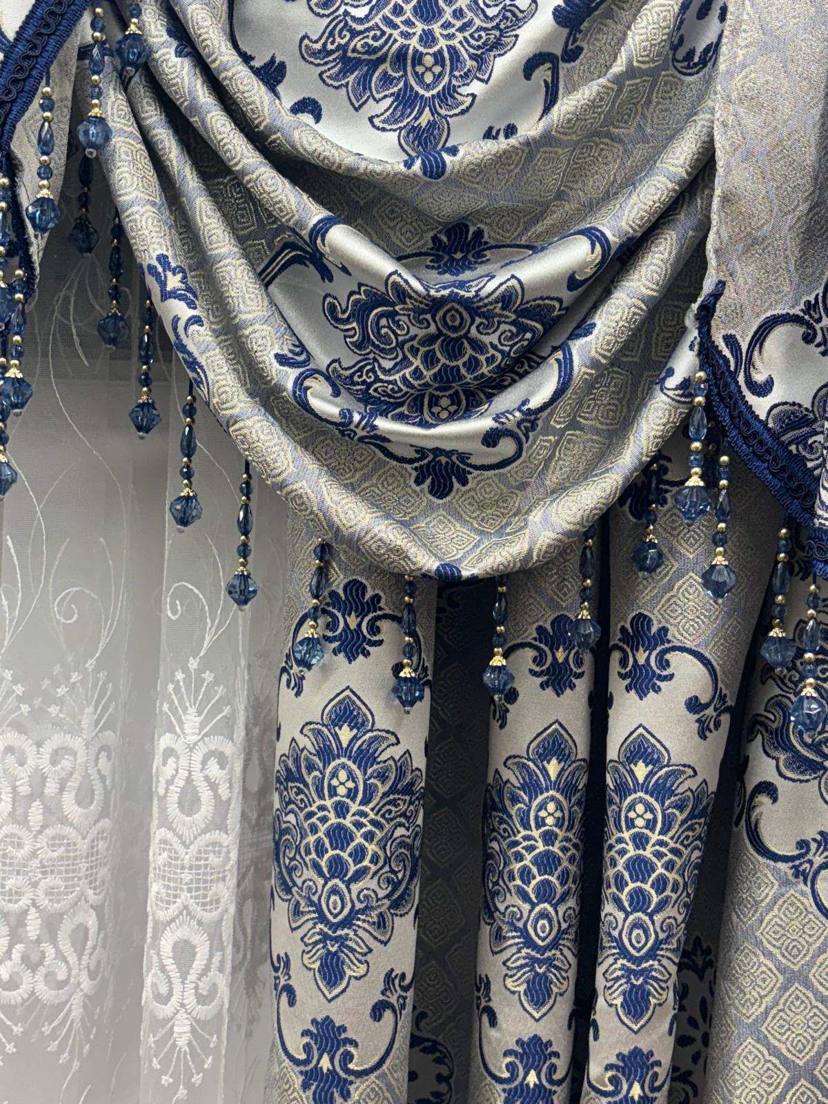 Blue Tina Luxury Curtain Set for 78 Inch Window with Amy Panels - Stylish Curtains