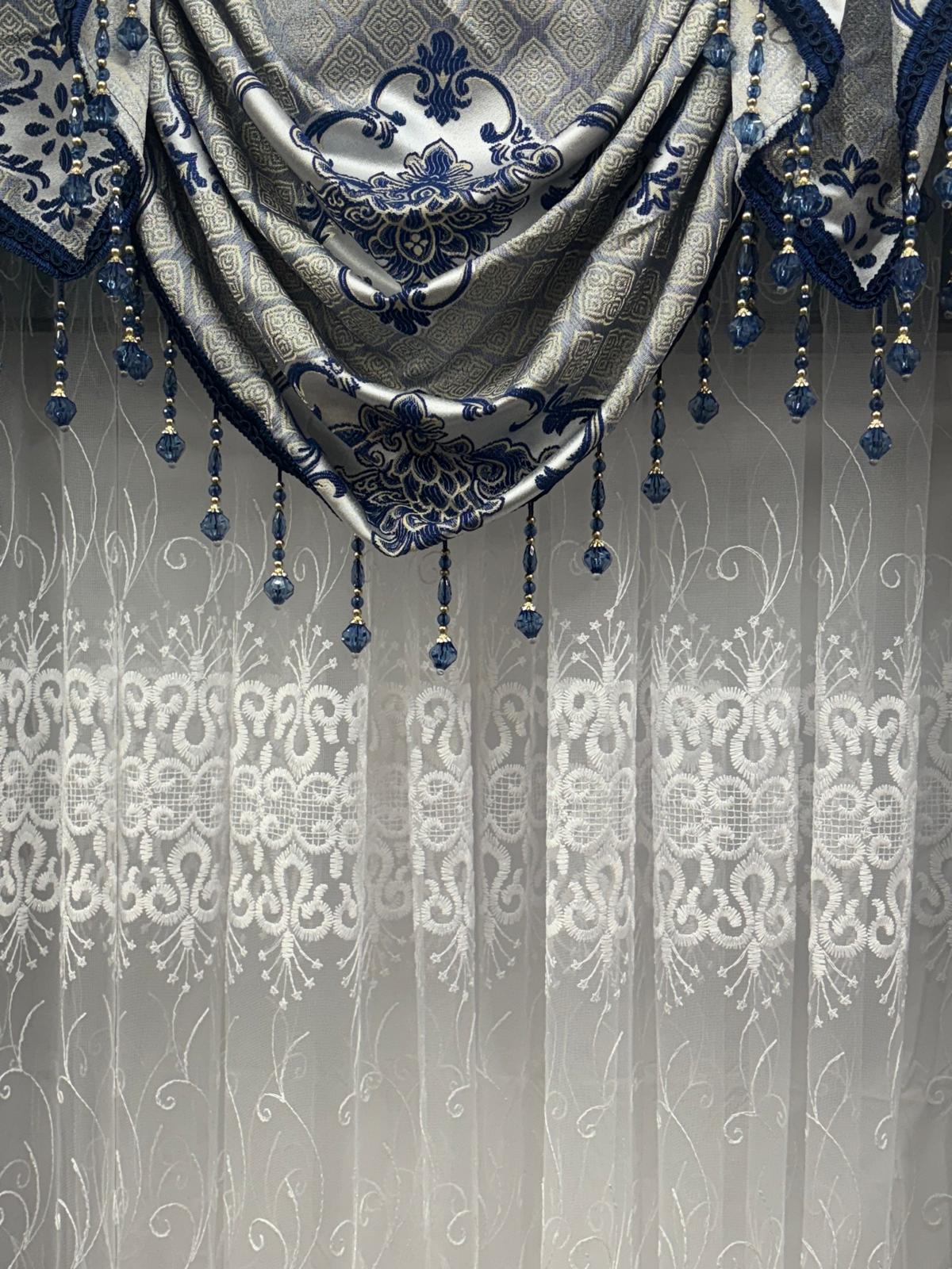 Blue Tina Luxury Curtain Set for 78 Inch Window with Amy Panels - Stylish Curtains