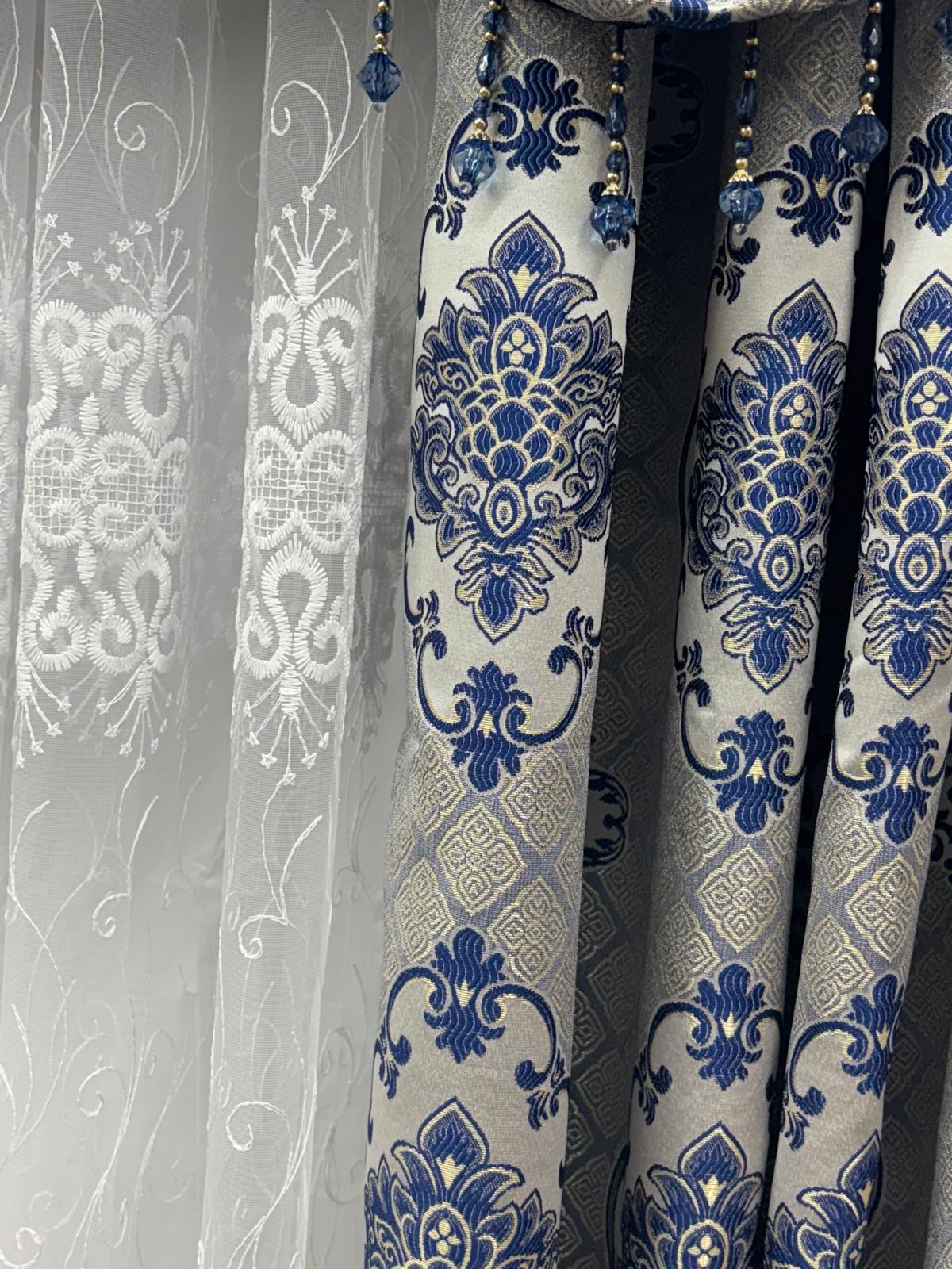 Blue Tina Luxury Curtain Set for 78 Inch Window with Amy Panels - Stylish Curtains