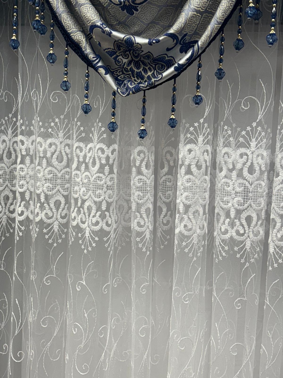 Blue Tina Luxury Curtain Set for 78 Inch Window with Amy Panels - Stylish Curtains