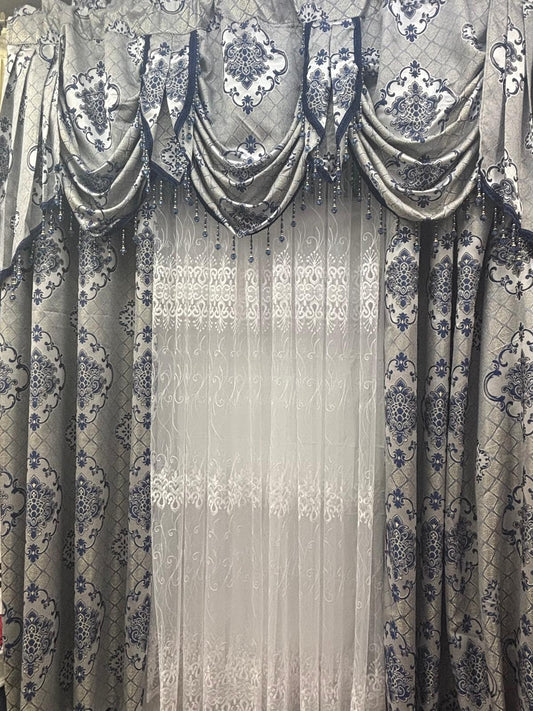 Blue Tina Luxury Curtain Set for 78 Inch Window with Amy Panels - Stylish Curtains