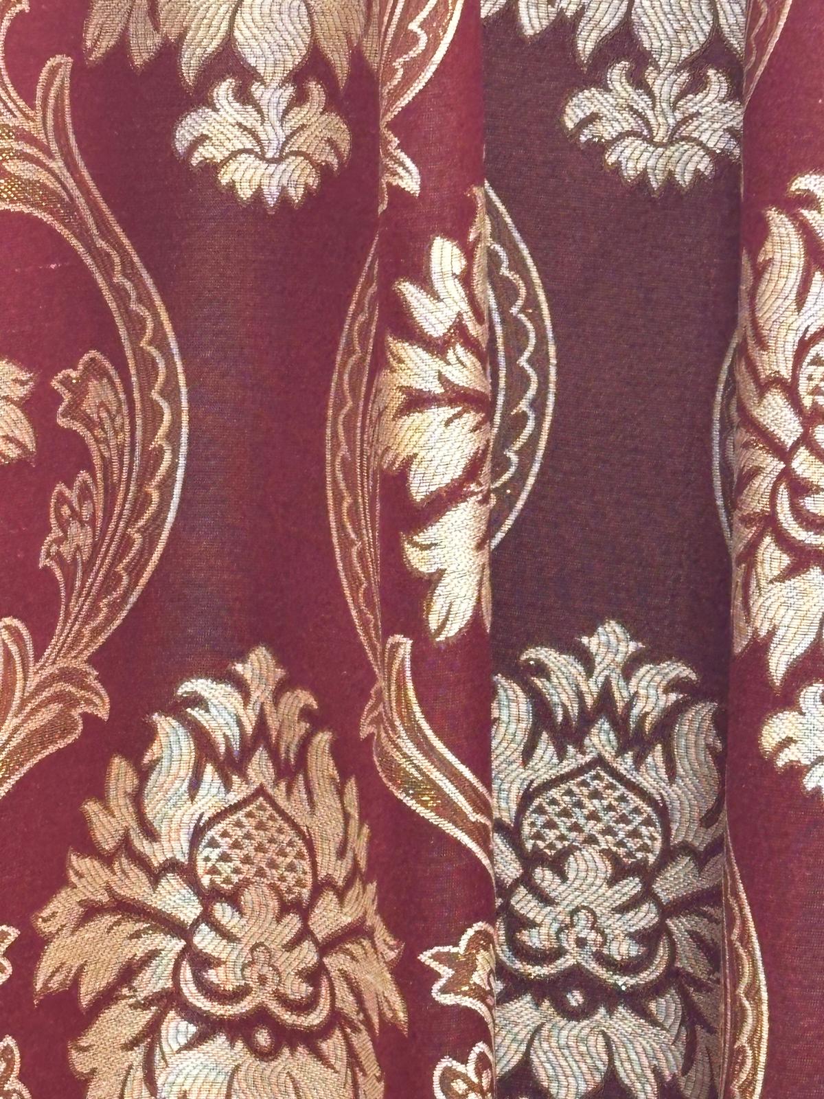 Burgundy Luxury Curtain Set for 59 Inch Window with Beige Center Panel - Stylish Curtains