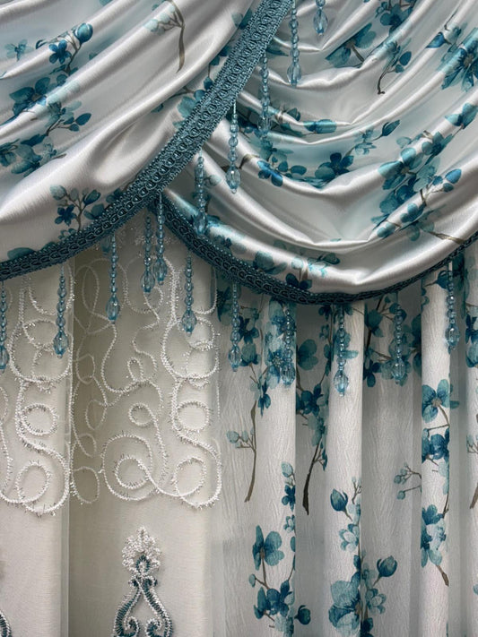 Regency Blossom 7-Piece Luxury Curtain Set – Teal with Veronica Sheer & Backing - Stylish Curtains