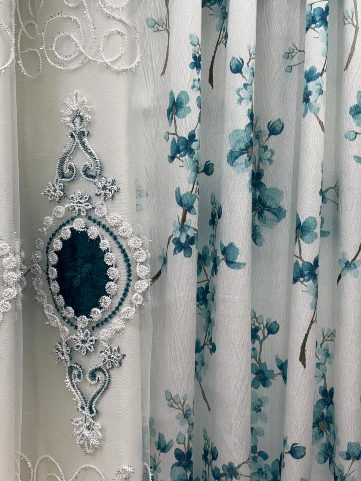Regency Blossom 7-Piece Luxury Curtain Set – Teal with Veronica Sheer & Backing - Stylish Curtains
