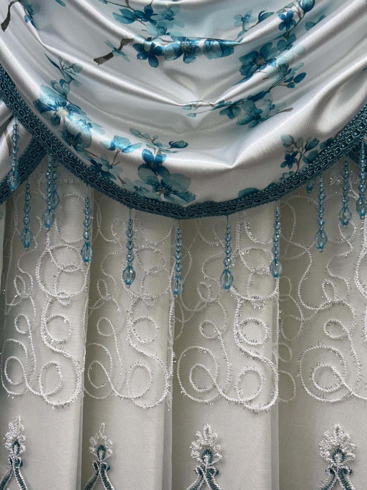 Regency Blossom 7-Piece Luxury Curtain Set – Teal with Veronica Sheer & Backing - Stylish Curtains