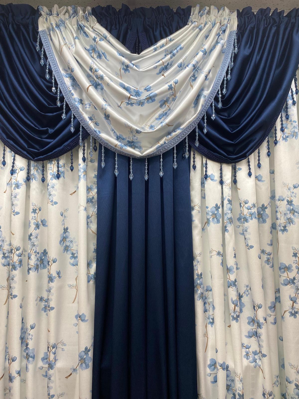 Regency Blossom 6 Piece Luxury Curtain Set – Blue and Navy - Stylish Curtains