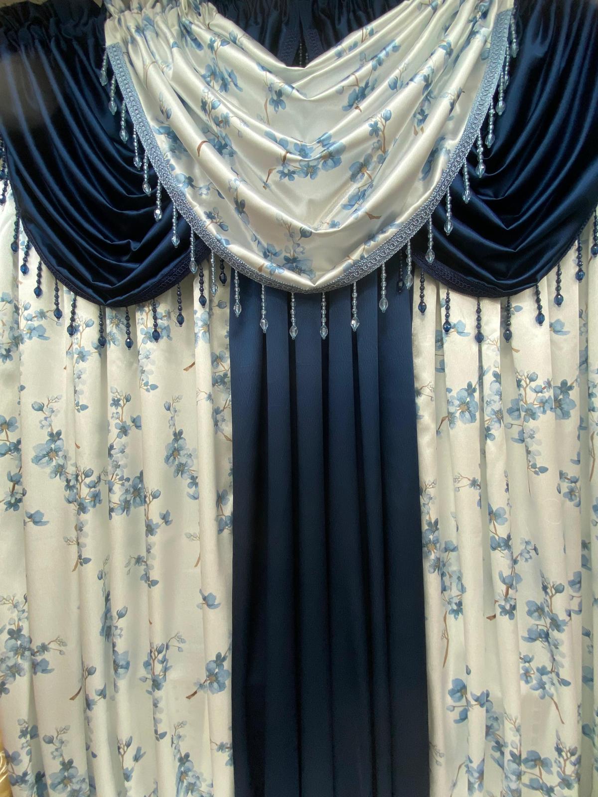 Regency Blossom 6 Piece Luxury Curtain Set – Blue and Navy - Stylish Curtains