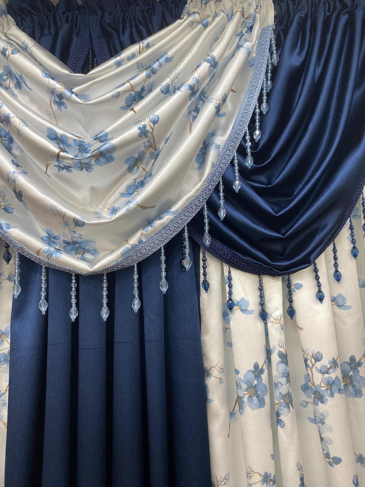 Regency Blossom 6 Piece Luxury Curtain Set – Blue and Navy - Stylish Curtains