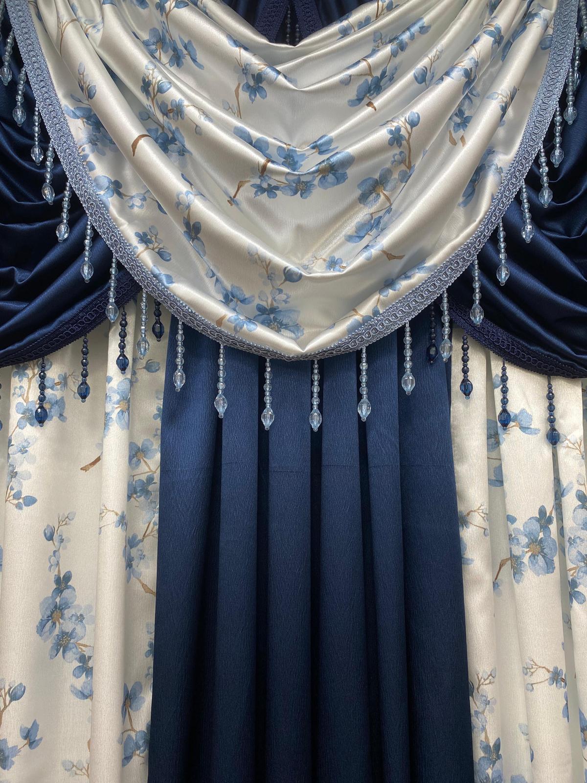 Regency Blossom 6 Piece Luxury Curtain Set – Blue and Navy - Stylish Curtains