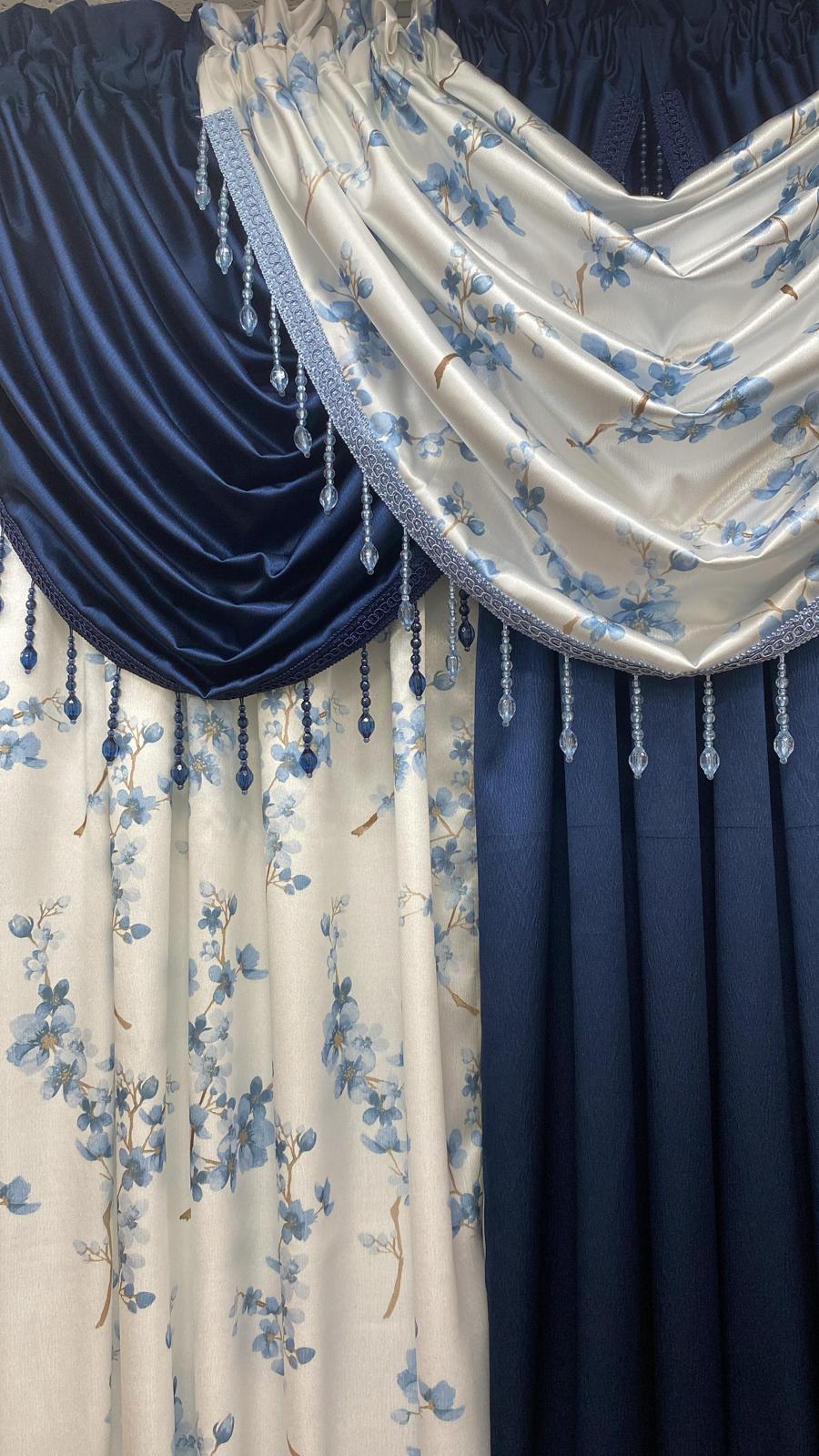 Regency Blossom 6 Piece Luxury Curtain Set – Blue and Navy - Stylish Curtains