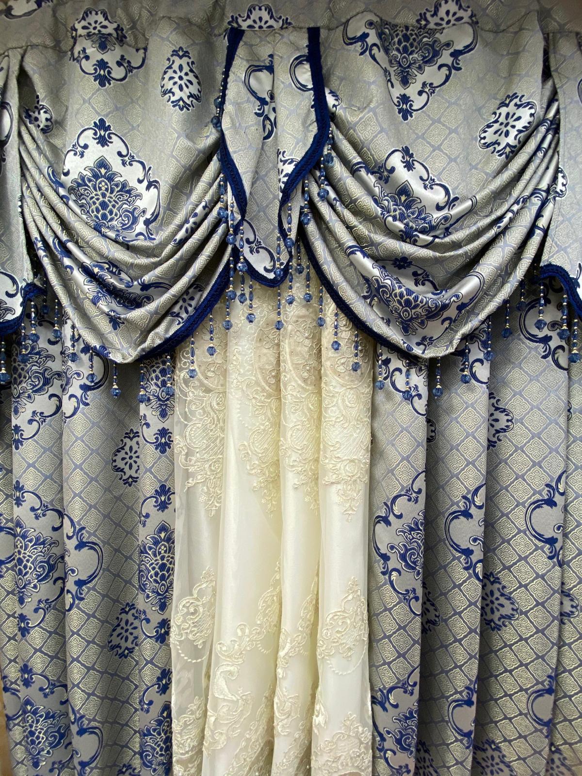 Tina 5-Piece Luxury Curtain Set – Blue | Fits 59 Inch Wide Window - Stylish Curtains