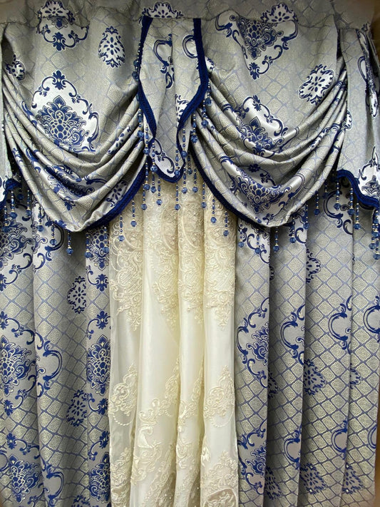 Tina 5-Piece Luxury Curtain Set – Blue | Fits 59 Inch Wide Window - Stylish Curtains