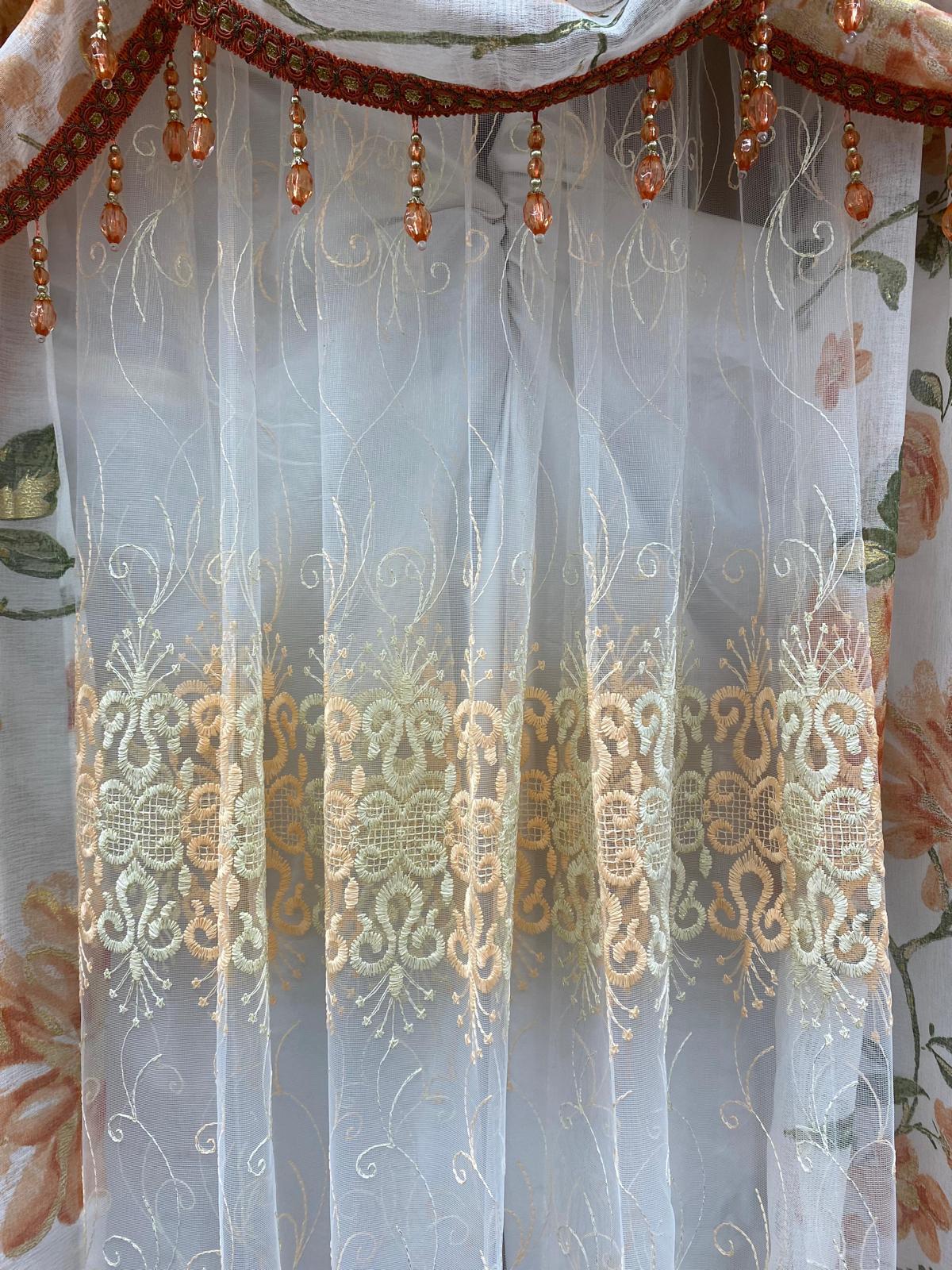 Anna 6-Piece Luxury Orange Curtain Set With Amy Embroidered Panel - Stylish Curtains