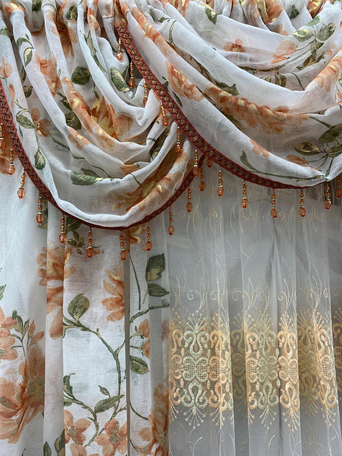 Anna 6-Piece Luxury Orange Curtain Set With Amy Embroidered Panel - Stylish Curtains