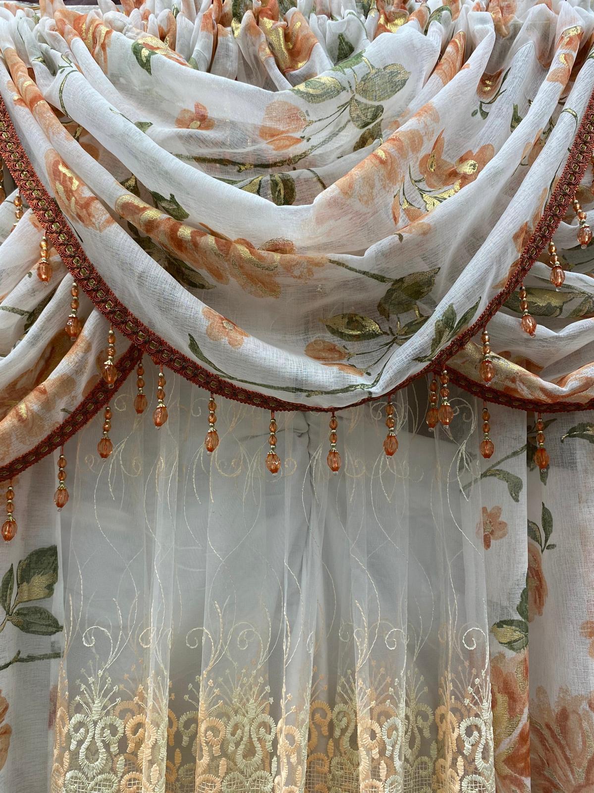 Anna 6-Piece Luxury Orange Curtain Set With Amy Embroidered Panel - Stylish Curtains