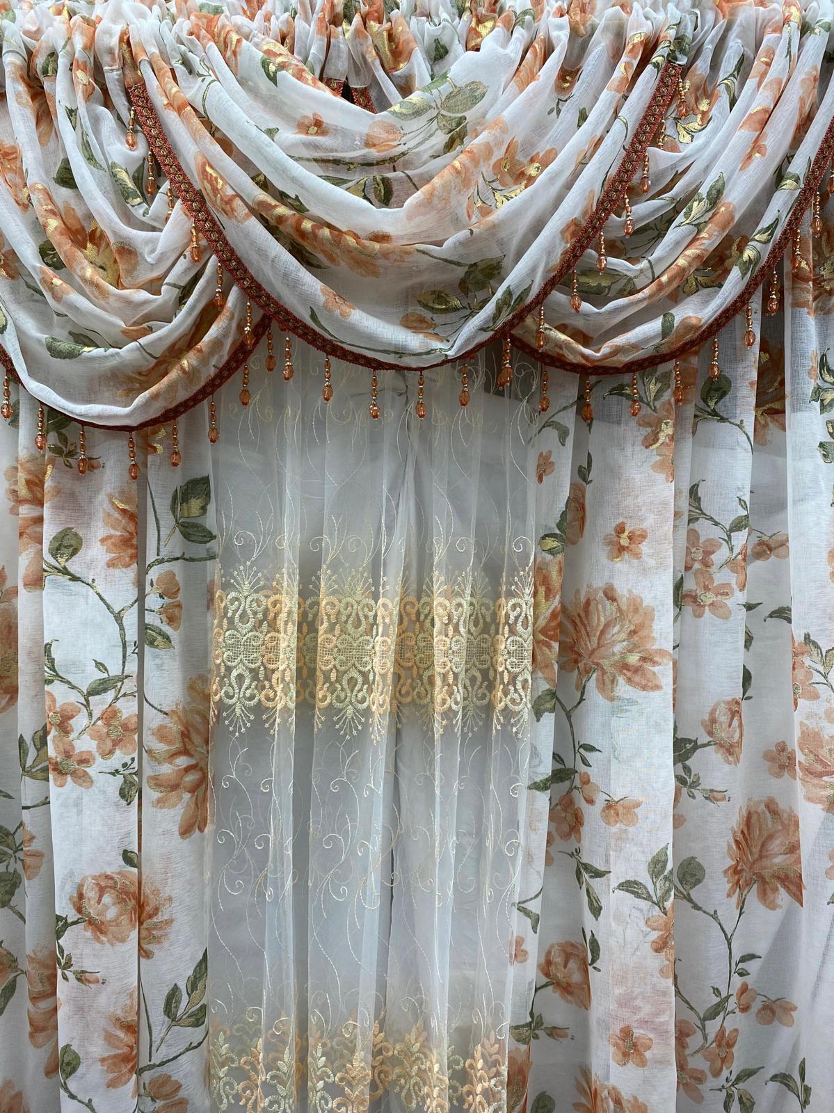 Anna 6-Piece Luxury Orange Curtain Set With Amy Embroidered Panel - Stylish Curtains