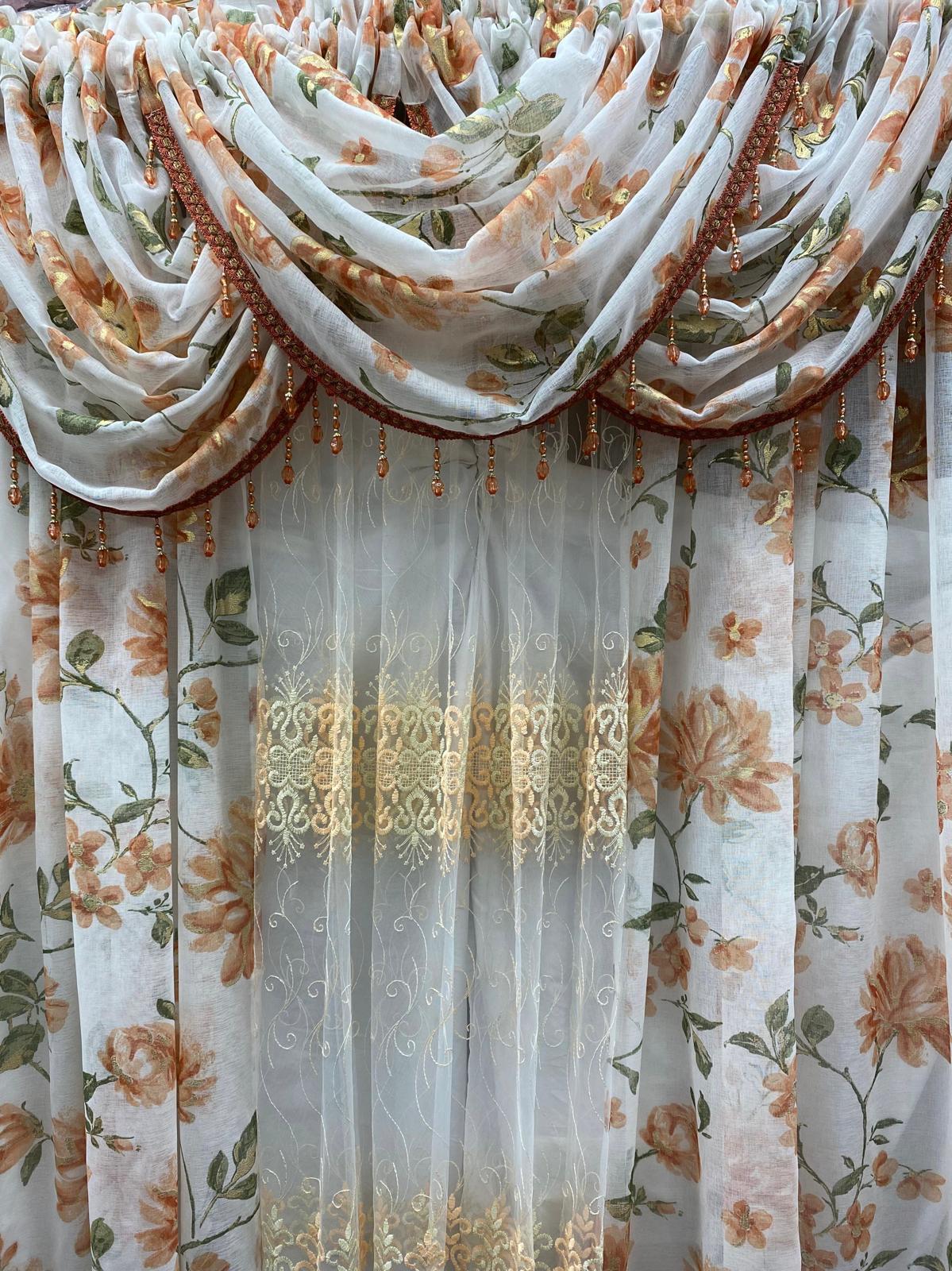 Anna 6-Piece Luxury Orange Curtain Set With Amy Embroidered Panel - Stylish Curtains