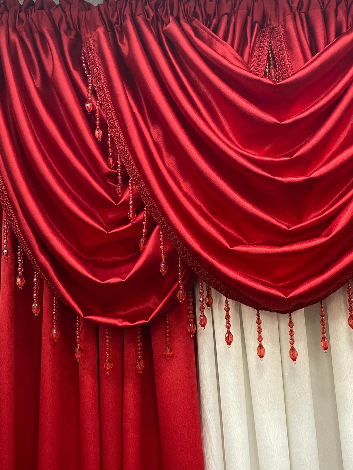 Regency 6-Piece Jacquard Curtain Set – Red & White - Stylish Curtains