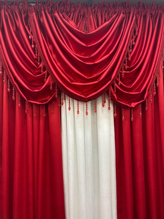 Regency 6-Piece Jacquard Curtain Set – Red & White - Stylish Curtains